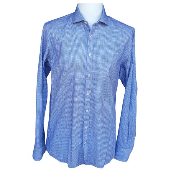 Bruun & Stengade SZ 16 Slim Fit Blue & White Men's Button Up Shirt - Picture 1 of 12